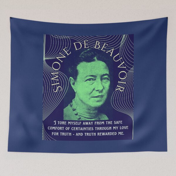 Item preview, Simone de Beauvoir portrait and quote: I tore myself away from the safe comfort of certainties through my love for truth - and truth rewarded me. designed and sold by artbleed.