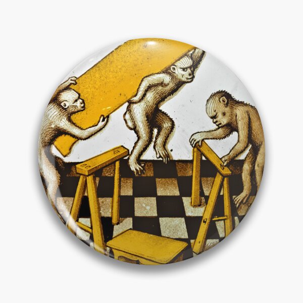 Item preview, Medieval stained glass - apes building a trestle table designed and sold by typhon.