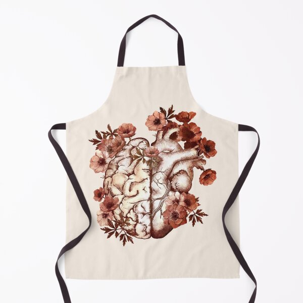 Item preview, Half heart and brain, right balance between head or brain and heart, drawing red anemones flowers anemoneus designed and sold by Collagedream.