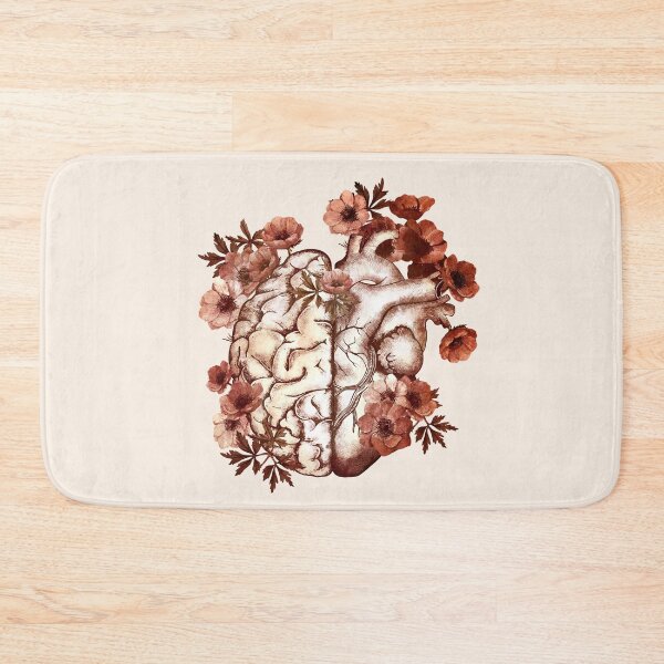 Item preview, Half heart and brain, right balance between head or brain and heart, drawing red anemones flowers anemoneus designed and sold by Collagedream.
