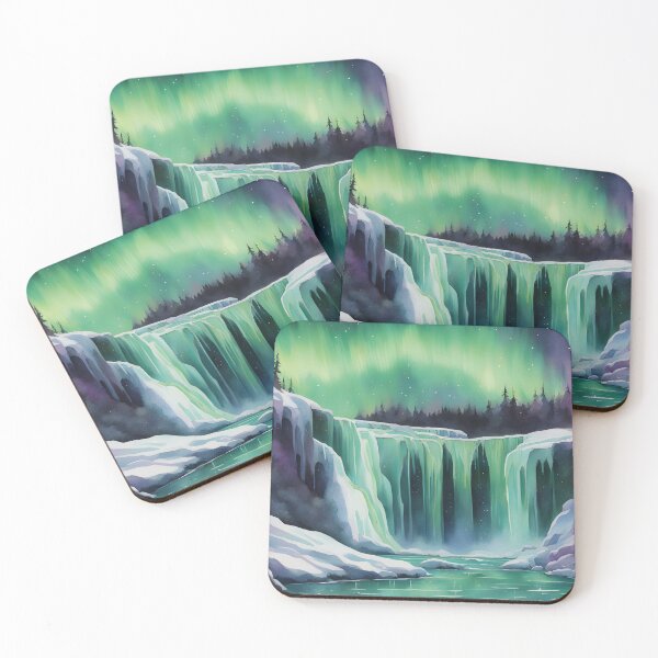 Item preview, Northern Lights Tumbling Down a Frozen Waterfall designed and sold by CalmnessbyChoice.