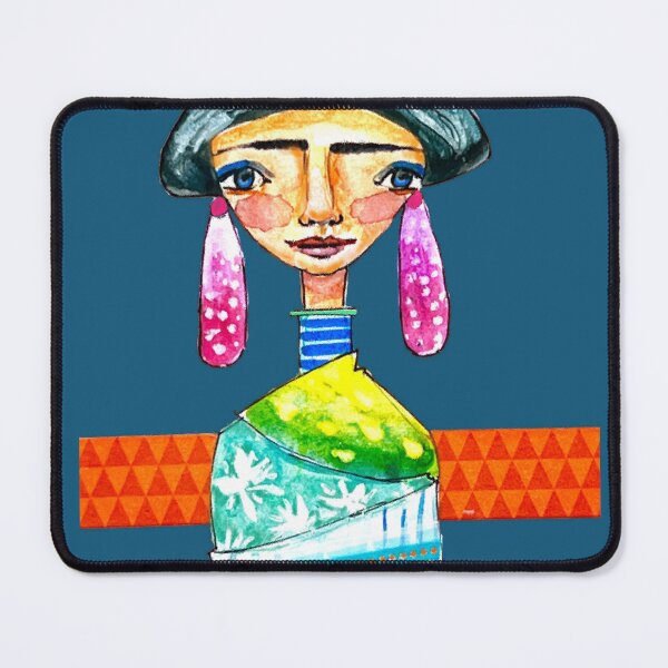 Item preview, Ready to Shine: colorful woman with vibrant fabrics and long ethnic earrings. designed and sold by adriaquart.