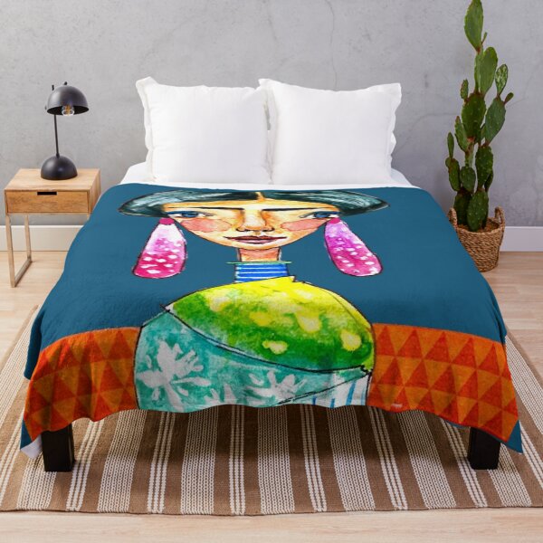 Item preview, Ready to Shine: colorful woman with vibrant fabrics and long ethnic earrings. designed and sold by adriaquart.