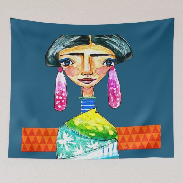 Item preview, Ready to Shine: colorful woman with vibrant fabrics and long ethnic earrings. designed and sold by adriaquart.