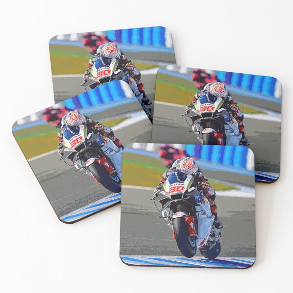 Item preview, Takaaki Nakagami on his 2024 MotoGP motorcycle powering out a corner making a small wheelie watercolor designed and sold by Rodissimus1984.