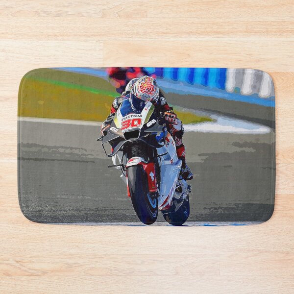 Item preview, Takaaki Nakagami on his 2024 MotoGP motorcycle powering out a corner making a small wheelie watercolor designed and sold by Rodissimus1984.