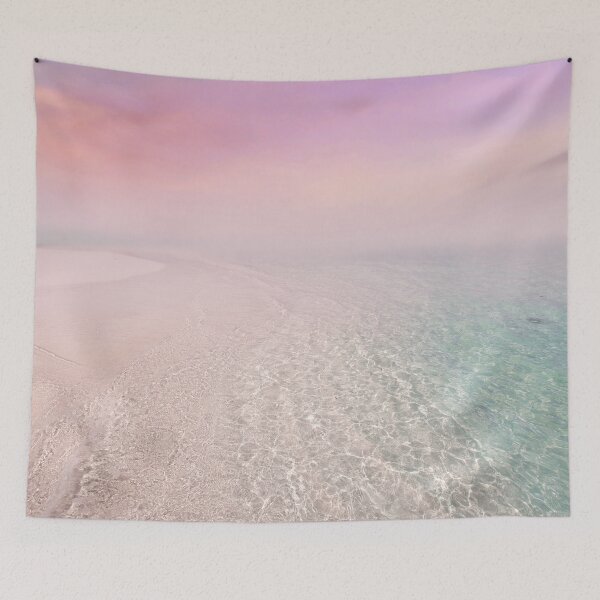 Item preview, Beach Scene Dream Beach Tropical Pink Sky Photo Print designed and sold by twigandmeadow.