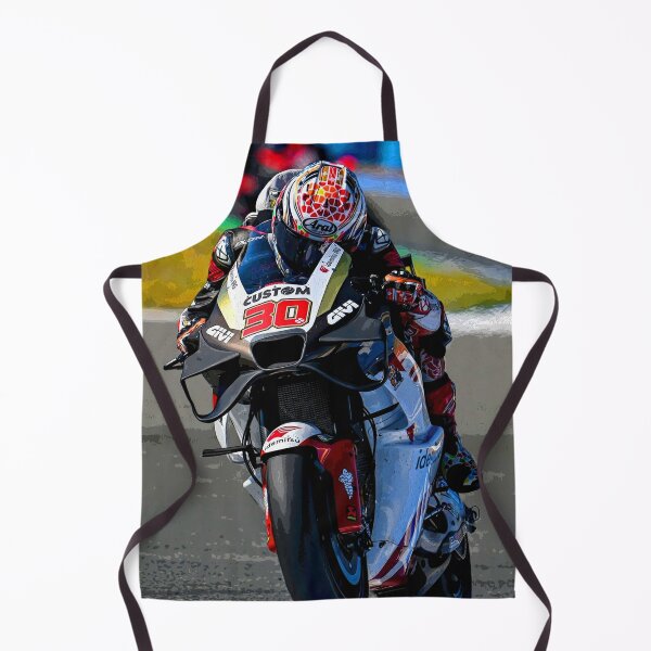 Item preview, Takaaki Nakagami on his 2024 MotoGP motorcycle powering out a corner making a small wheelie abstract designed and sold by Rodissimus1984.