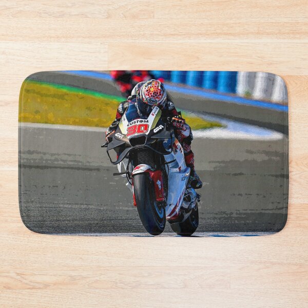 Item preview, Takaaki Nakagami on his 2024 MotoGP motorcycle powering out a corner making a small wheelie abstract designed and sold by Rodissimus1984.