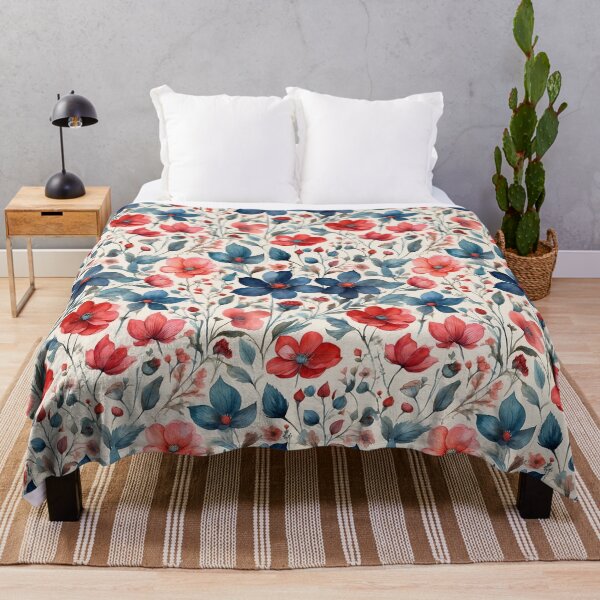Item preview, Watercolor Blue and Red Flowers designed and sold by Victoria Riabov.