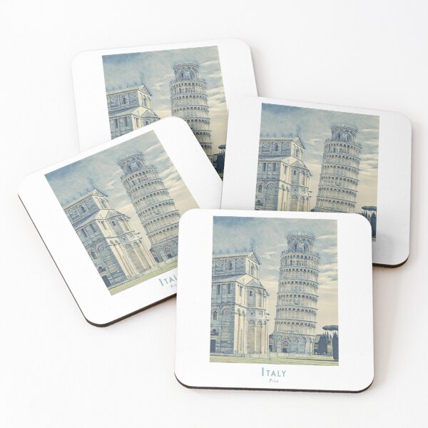 Item preview, Pisa travel poster - vintage retro watercolor style leaning tower and cathedral designed and sold by pod24.