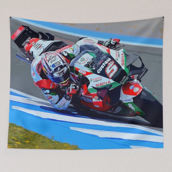 Item preview, Johann Zarco on his 2024 MotoGP motorcycle racing in the corners watercolor designed and sold by Rodissimus1984.