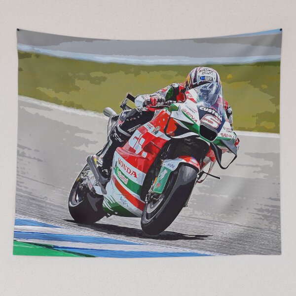 Item preview, Johann Zarco on his 2024 MotoGP motorcycle powering out of a corner watercolor designed and sold by Rodissimus1984.