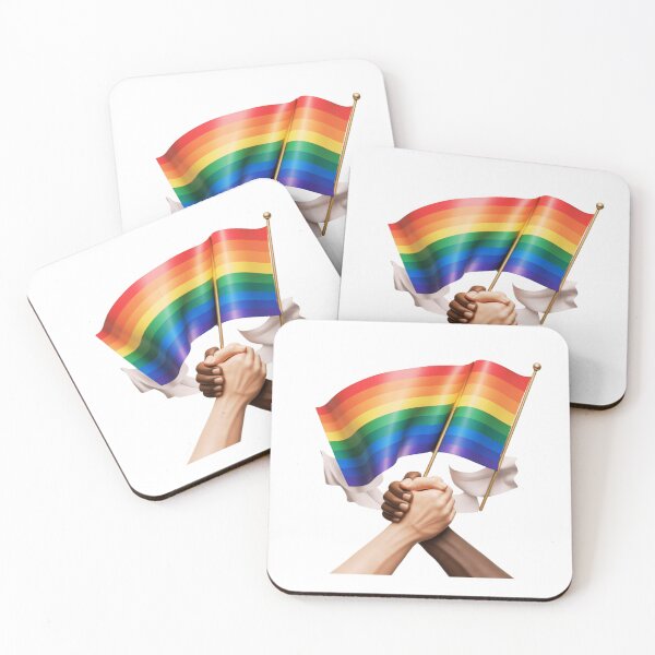 Item preview, two hands of different skin tones holding a rainbow flag designed and sold by deluxedigital1.