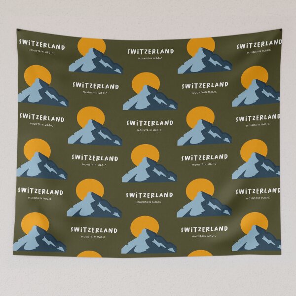 Item preview, Switzerland Mountain Magic - Minimalist Mountains & Sun (Moss Green Background) designed and sold by RM-Journey.