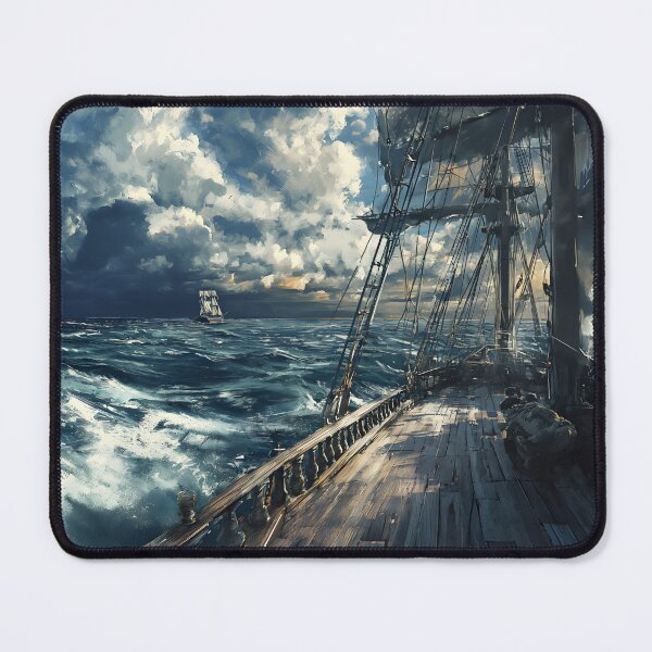 Item preview, The deck of an 18th century sailing ship colliding with the force of the ocean, foamy hills designed and sold by ArtRenavet.