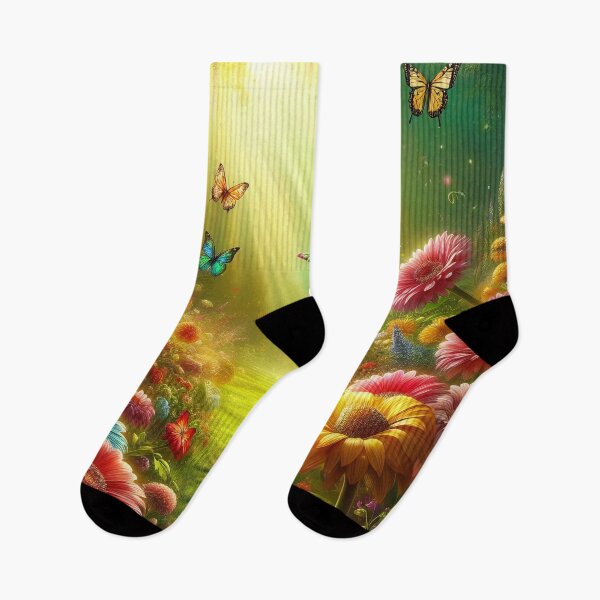 Item preview, Sunlit Garden Paradise Butterflies Dance Among Blooms designed and sold by ArtComixHaven.