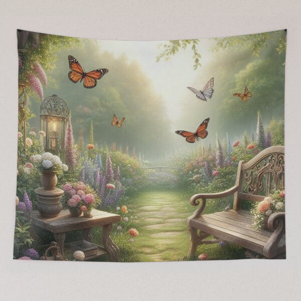 Item preview, Enchanted Garden Path: Butterflies Flutter at Dawn's Light designed and sold by ArtComixHaven.