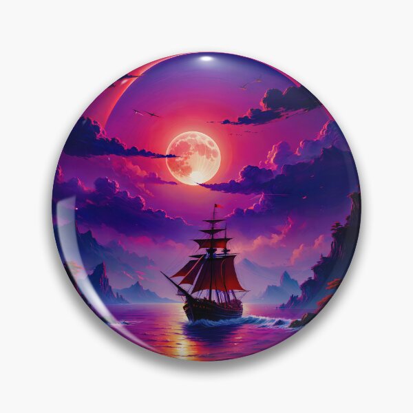 Item preview, A Boat Under the Beautiful Magenta Moon designed and sold by PixelCraftDSG.
