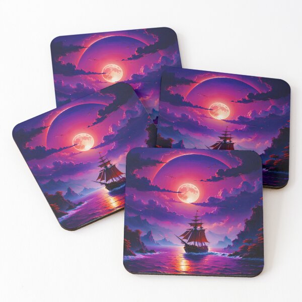 Item preview, A Boat Under the Beautiful Magenta Moon designed and sold by PixelCraftDSG.