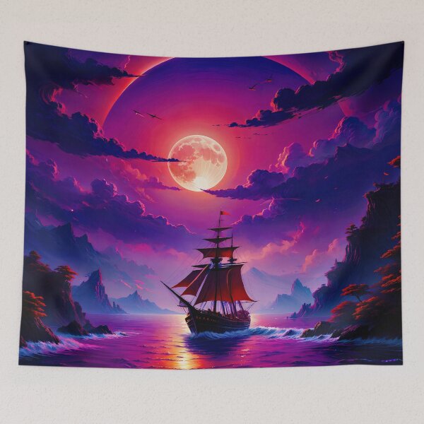 Item preview, A Boat Under the Beautiful Magenta Moon designed and sold by PixelCraftDSG.