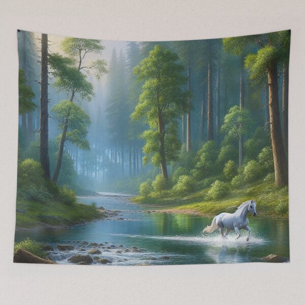 Item preview, Enchanted Forest River Crossing by Ethereal White Horse designed and sold by ArtComixHaven.