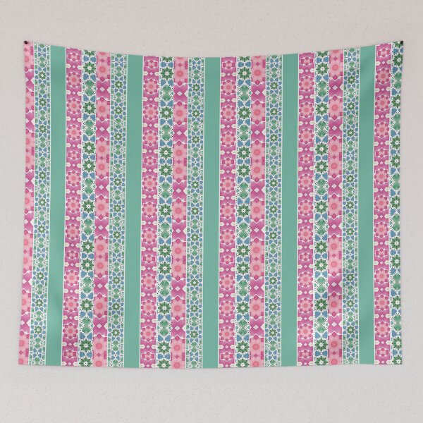 Item preview, Flower Mosaic Stripes Pink, blue and green designed and sold by CircusValley.