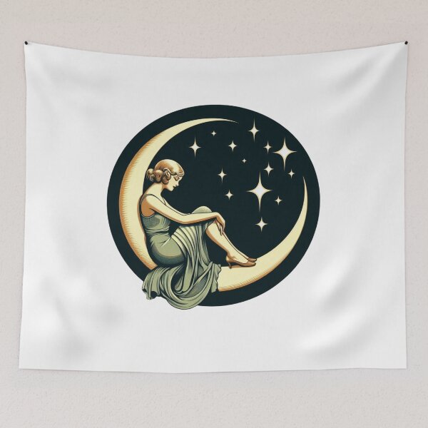 Item preview, Lunar Elegance: Celestial Moonlit Maiden Art | Fantasy & Gothic Decor designed and sold by litchick1977.