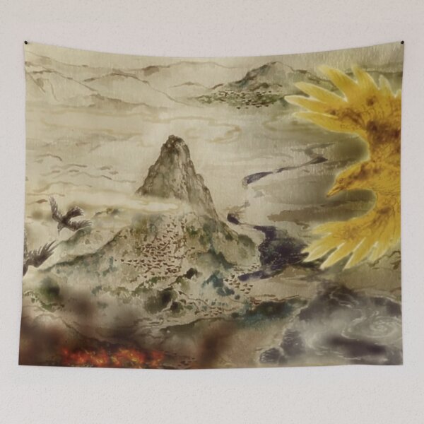 Item preview, Golden Raven flying over mountains  designed and sold by LittleTwichArt.