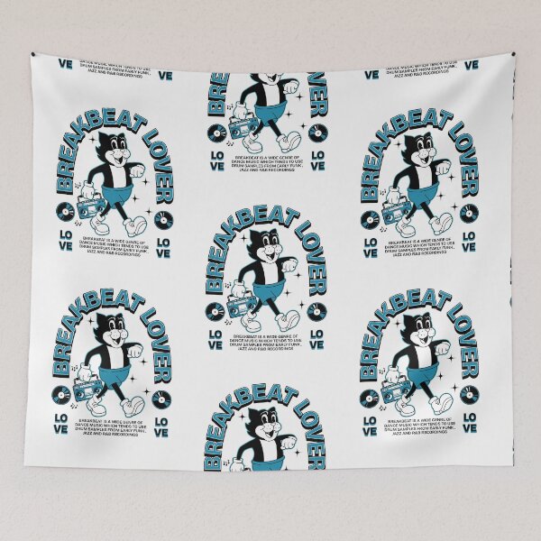 Item preview, BREAKBEAT - Lover Cat Retro Mascot (black/blue)  designed and sold by Discothreadz.