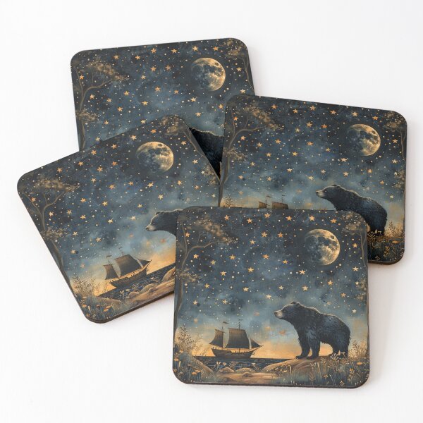 Item preview, Mystical Bear on the Rock Viking Ship Moon and Stars  designed and sold by CarpanaBay.