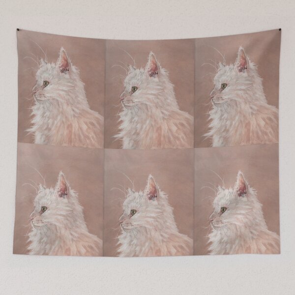 Item preview, White fluffy cat painting designed and sold by khookham.