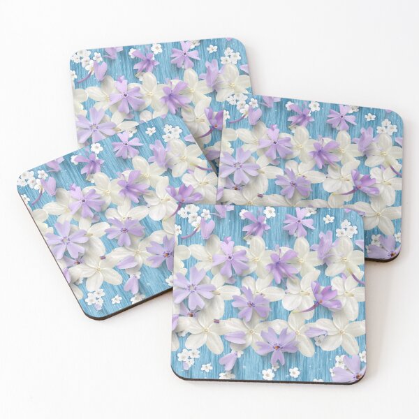 Item preview, White and Purple Petals on Blue Background designed and sold by WhiteSoftPetals.