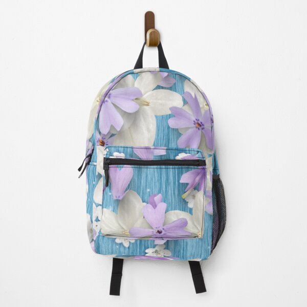 Item preview, White and Purple Petals on Blue Background designed and sold by WhiteSoftPetals.
