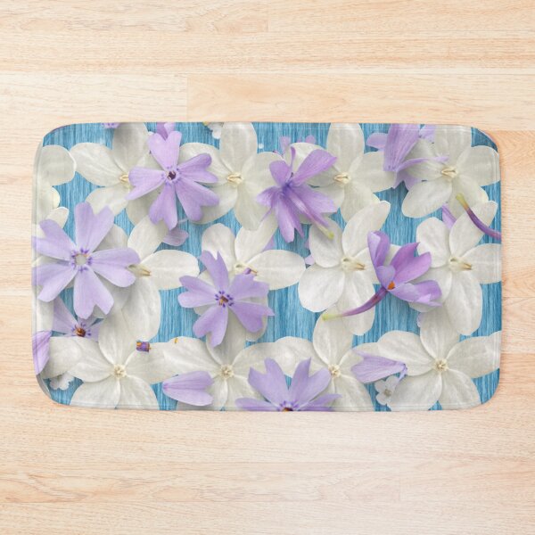 Item preview, White and Purple Petals on Blue Background designed and sold by WhiteSoftPetals.
