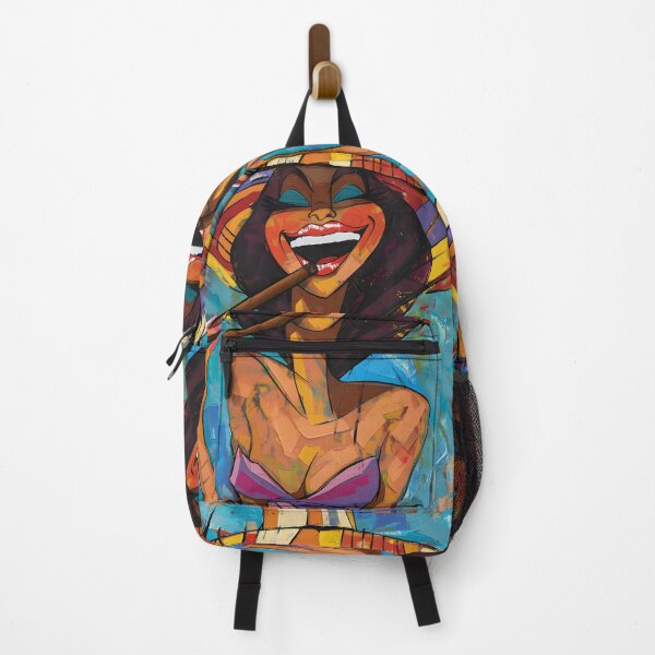 Item preview, Festive Femme- Vibrant Colorful Portrait of Woman Smoking Cigar with Exuberant Lively Smile Generative AI designed and sold by OlfactoART Studio.