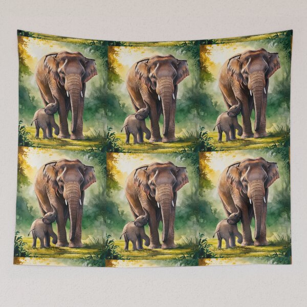 Item preview, Elephant Portrait. mother elephant, elephant baby, small elephant, adorable elephant designed and sold by ElephantVibes.