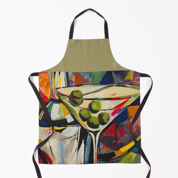 Aperçu de l'œuvre Dynamic Martini Olives - Représentation abstraite vibrante avec des formes et des lignes colorées créée et vendue par OlfactoART Studio.