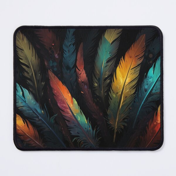 Item preview, colourful feathers in black background water colour painting designed and sold by optimusprime39.