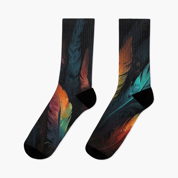 Item preview, colourful feathers in black background water colour painting designed and sold by optimusprime39.