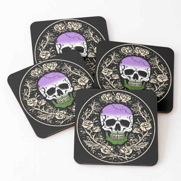 Item preview, Goth Skull and Roses Genderqueer Pride Flag, Subtle Gothic Skull Genderqueer Design  designed and sold by Travelslightly.