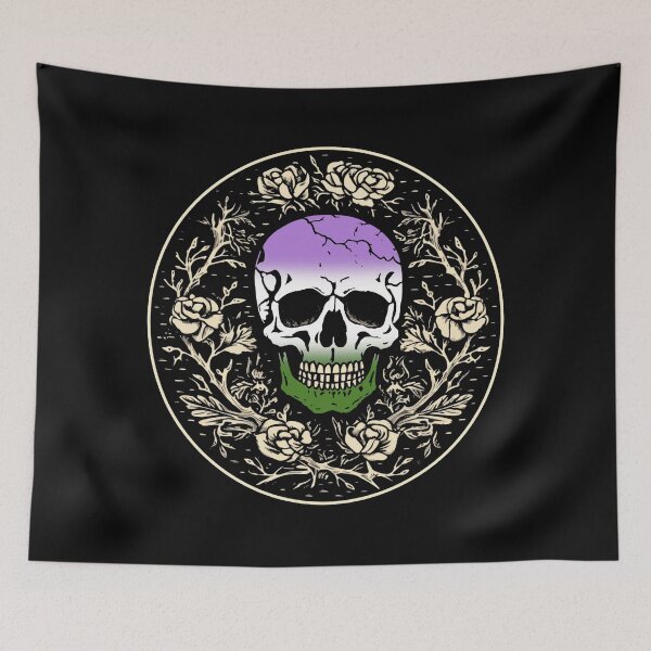 Item preview, Goth Skull and Roses Genderqueer Pride Flag, Subtle Gothic Skull Genderqueer Design  designed and sold by Travelslightly.