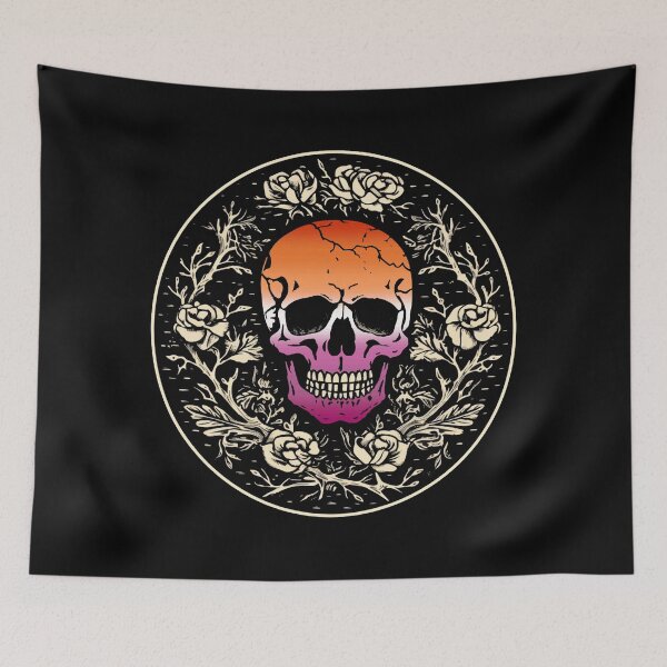 Artikelvorschau, Goth Totenkopf und Rosen Lesben Pride Flagge, dezentes Gothic Totenkopf Lesben Design entworfen und verkauft von Travelslightly.