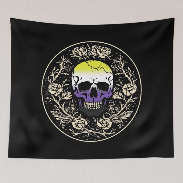 Item preview, Goth Skull and Roses Nonbinary Pride Flag, Subtle Gothic Skull Enby Design  designed and sold by Travelslightly.