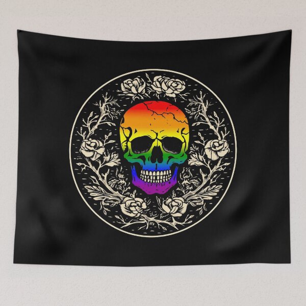 Item preview, Goth Skull and Roses LGBTQ Rainbow Pride Flag, Subtle Gothic Skull Gay Pride Design  designed and sold by Travelslightly.