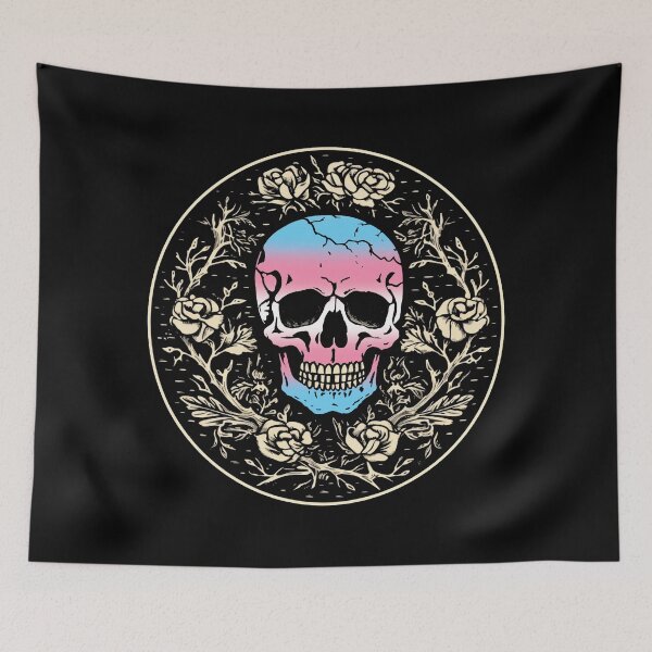 Item preview, Goth Skull and Roses Trangender Pride Flag, Subtle Gothic Skull Trans Design  designed and sold by Travelslightly.