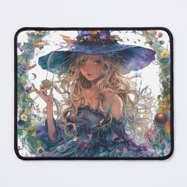 Item preview, Little Blue Witch in a Grass Flowers Circle designed and sold by ANotiontoKnit.