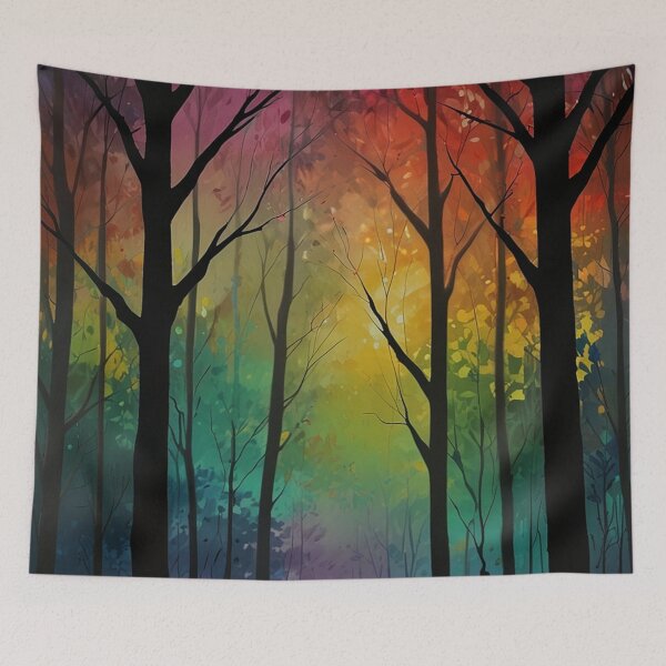 Item preview, colourful watercolour art of treeline in forest designed and sold by optimusprime39.