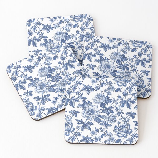 Item preview, Toile de Jouy Vintage Floral Pattern. Watercolor blue flowers on white background designed and sold by Yoursprint.