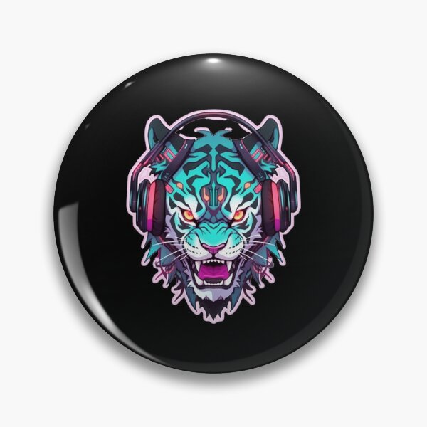 Item preview, CyberTiger - Futuristic big Cat With Headphones and Visor in a Vibrant Digital Illustration designed and sold by Reichcorp.